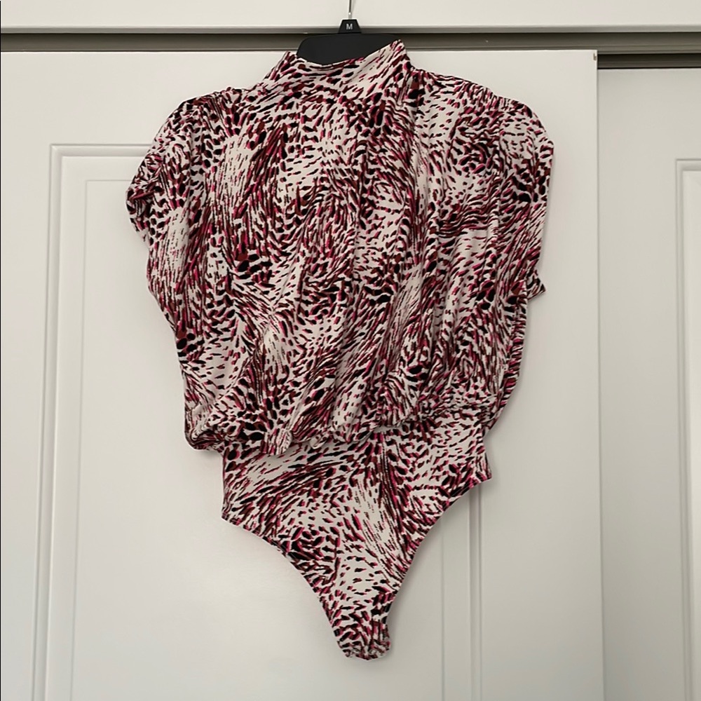 Express Hot Pink, Black, and White Patterned Bodysuit